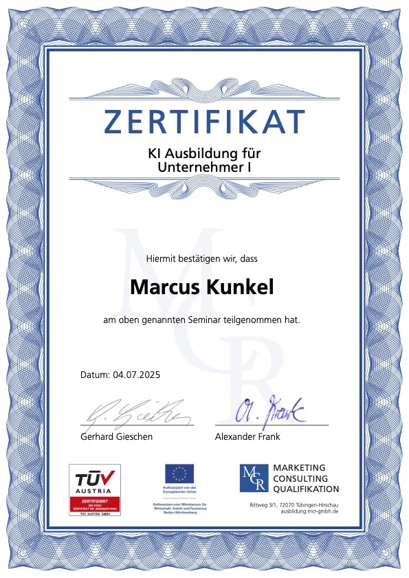KI Ausbildung für Unternehmer I — MCR / TÜV Austria